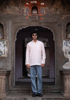 Bhor light peach premium linen short kurta by Mr.Saa (Mr.सा)