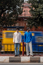 Bhor light peach premium linen short kurta by Mr.Saa (Mr.सा)