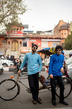 Aasmani light blue premium linen short kurta by Mr.Saa (Mr.सा)