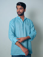 Aasmani light blue premium linen short kurta by Mr.Saa (Mr.सा)