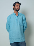 Aasmani light blue premium linen short kurta by Mr.Saa (Mr.सा)
