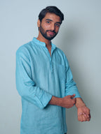 Aasmani light blue premium linen short kurta by Mr.Saa (Mr.सा)