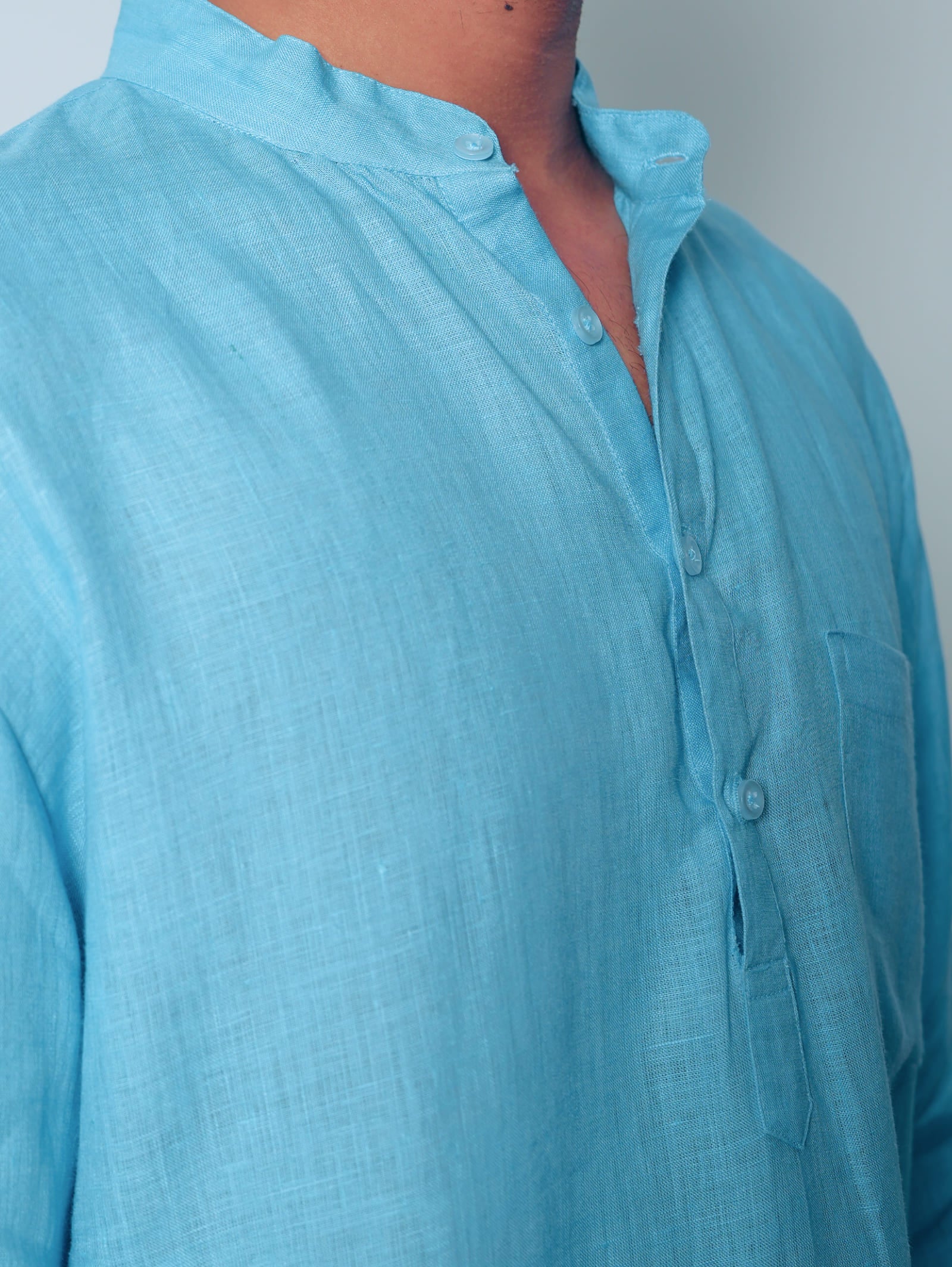Aasmani light blue premium linen short kurta by Mr.Saa (Mr.सा)