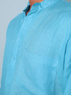 Aasmani light blue premium linen short kurta by Mr.Saa (Mr.सा)