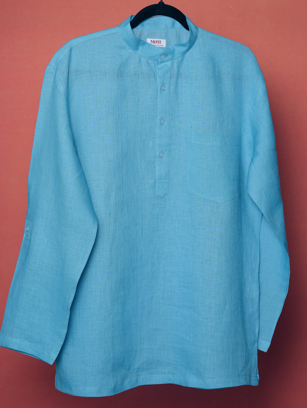 Aasmani light blue premium linen short kurta by Mr.Saa (Mr.सा)