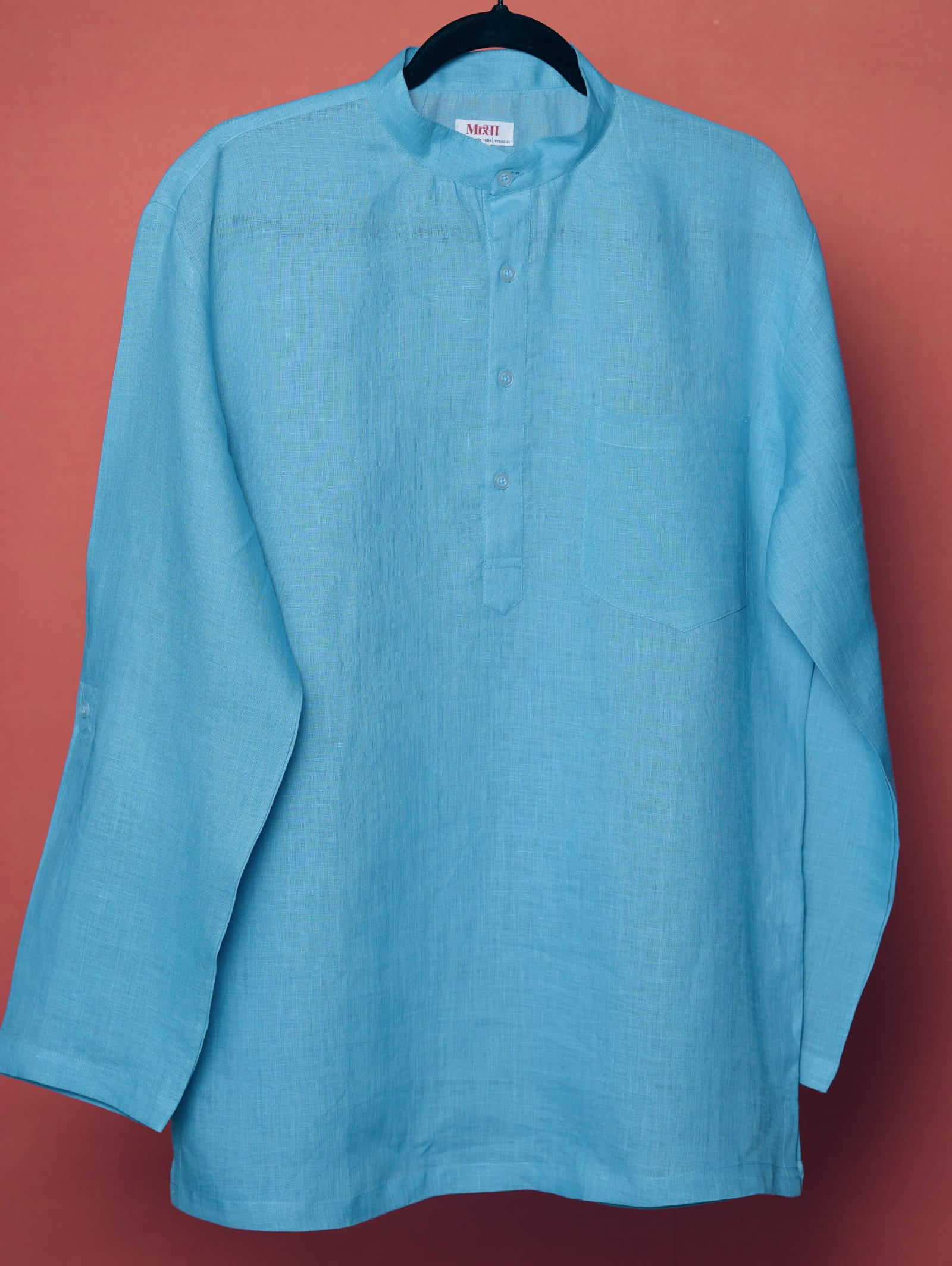 Aasmani light blue premium linen short kurta by Mr.Saa (Mr.सा)