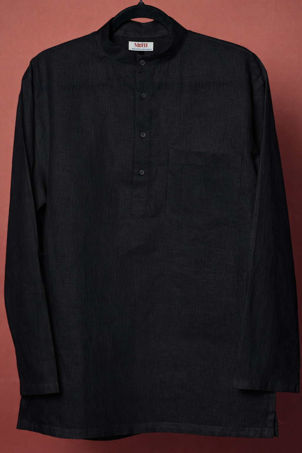 अमा (Ama) - Men Rich Black Premium Linen Short Kurta