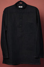 अमा (Ama) - Men Rich Black Premium Linen Short Kurta