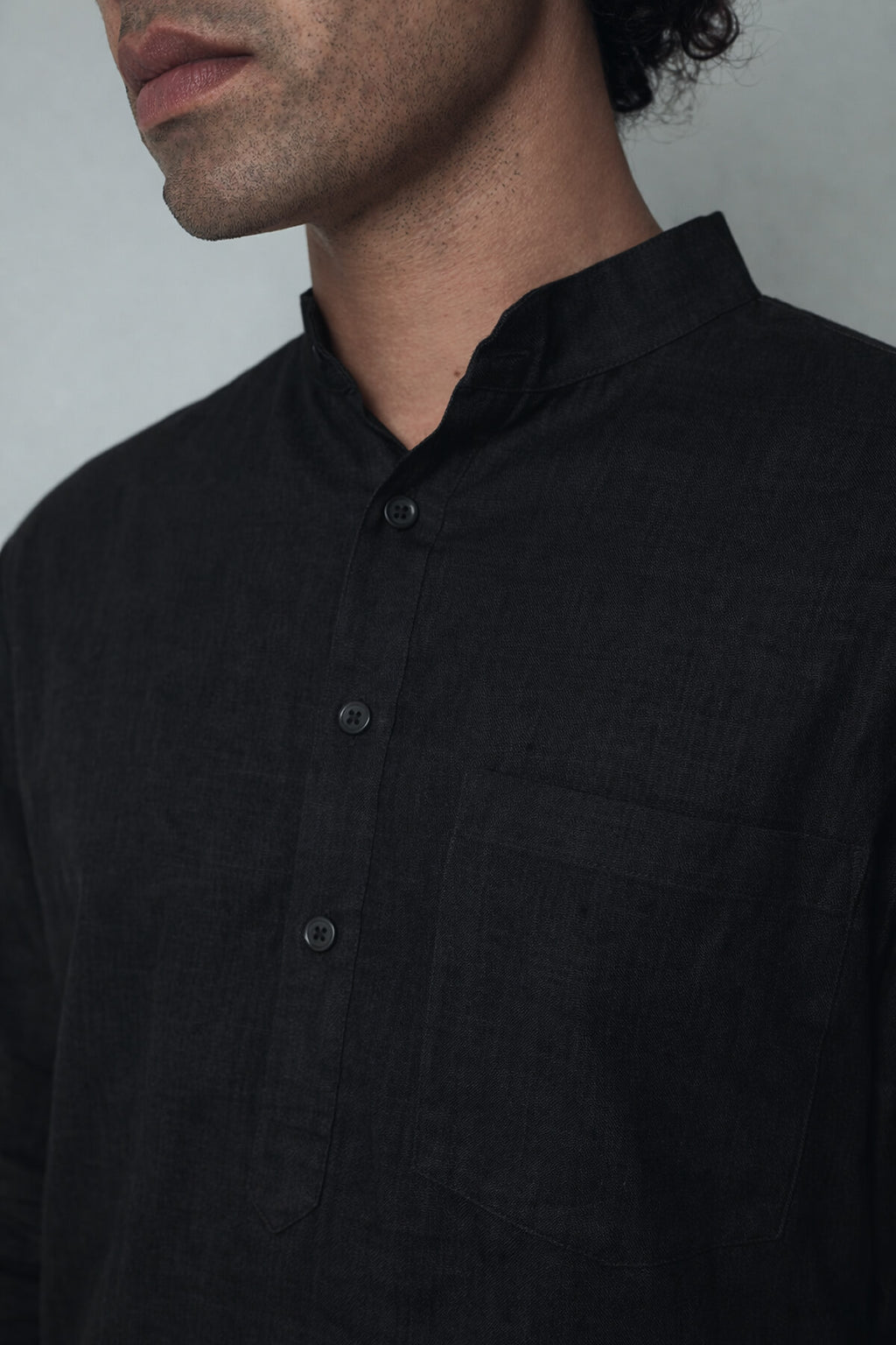 अमा (Ama) - Men Rich Black Premium Linen Short Kurta
