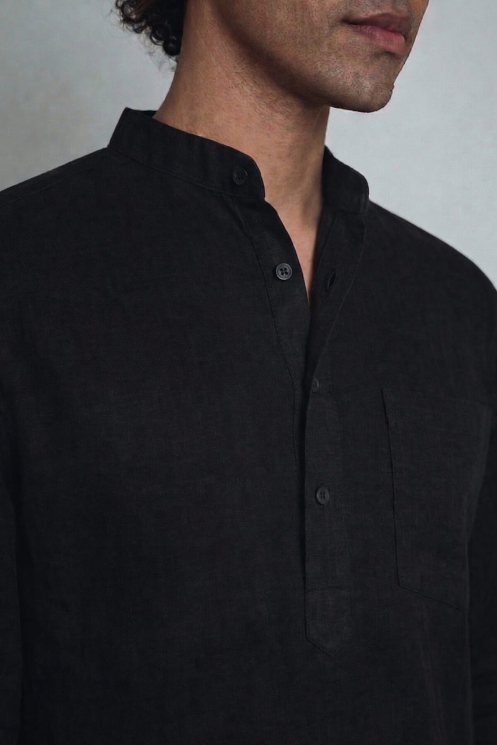 अमा (Ama) - Men Rich Black Premium Linen Short Kurta