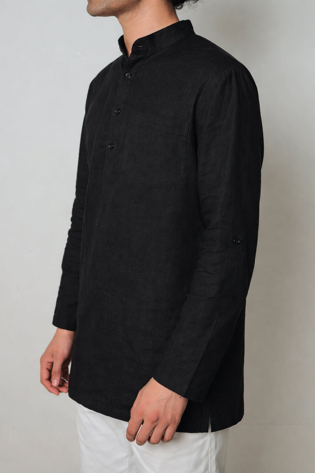 अमा (Ama) - Men Rich Black Premium Linen Short Kurta