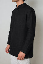 अमा (Ama) - Men Rich Black Premium Linen Short Kurta