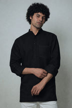 अमा (Ama) - Men Rich Black Premium Linen Short Kurta