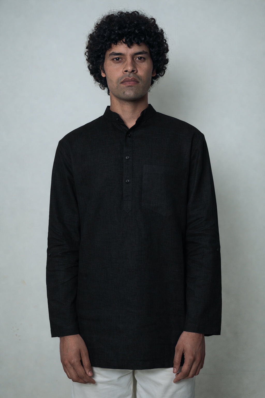अमा (Ama) - Men Rich Black Premium Linen Short Kurta