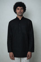 अमा (Ama) - Men Rich Black Premium Linen Short Kurta