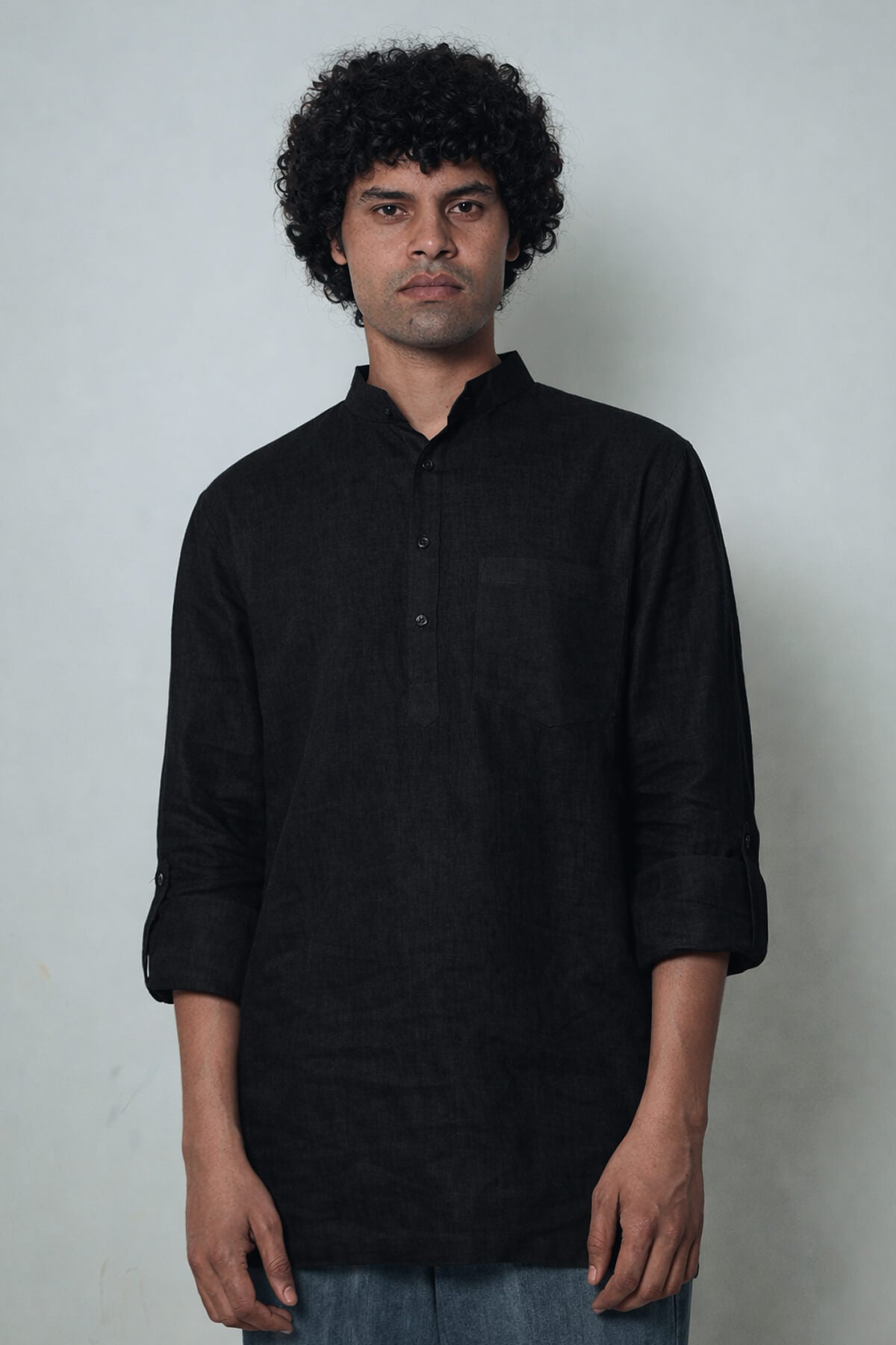 अमा (Ama) - Men Rich Black Premium Linen Short Kurta