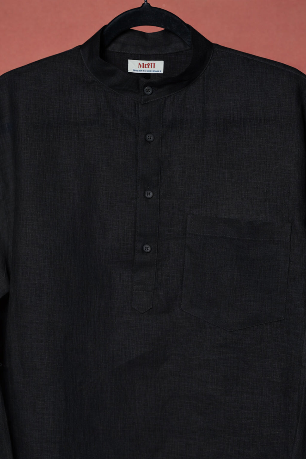 अमा (Ama) - Men Rich Black Premium Linen Short Kurta