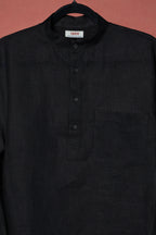 अमा (Ama) - Men Rich Black Premium Linen Short Kurta