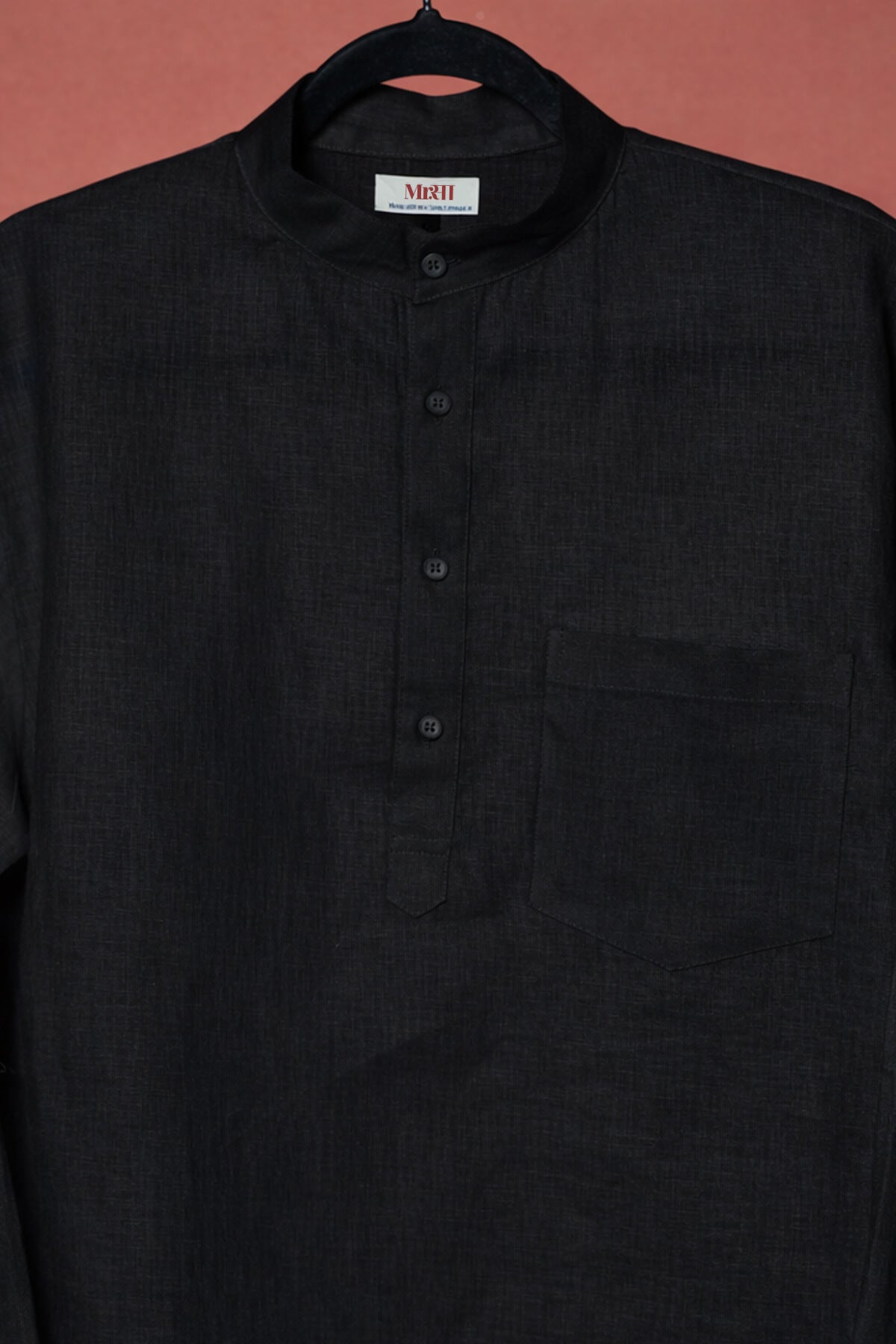 अमा (Ama) - Men Rich Black Premium Linen Short Kurta
