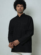 अमा (Ama) - Men Rich Black Premium Linen Short Kurta