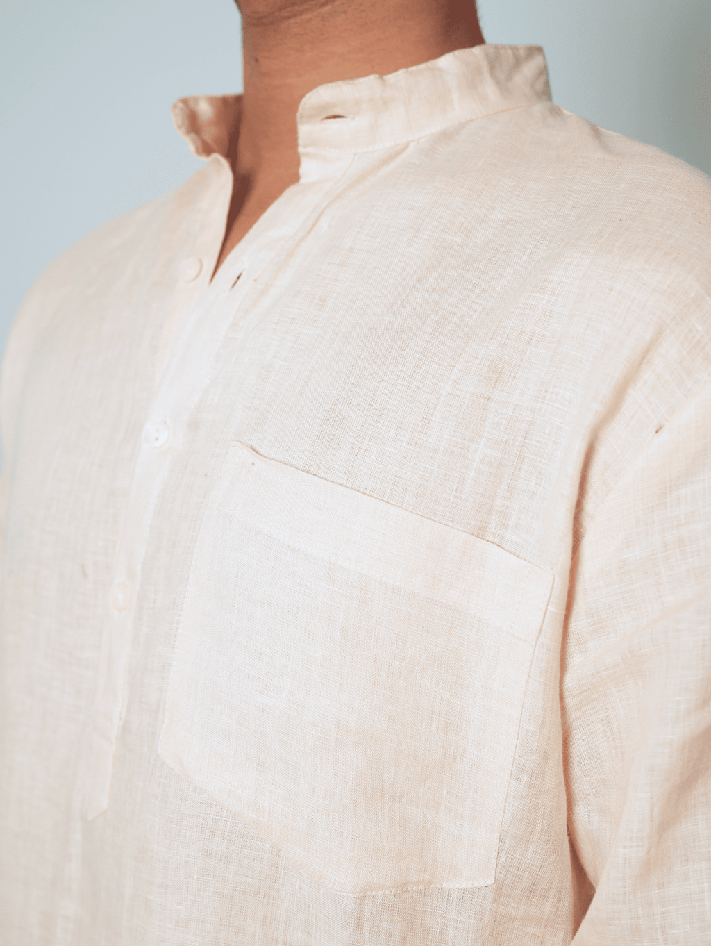 Bhor light peach premium linen short kurta by Mr.Saa (Mr.सा)