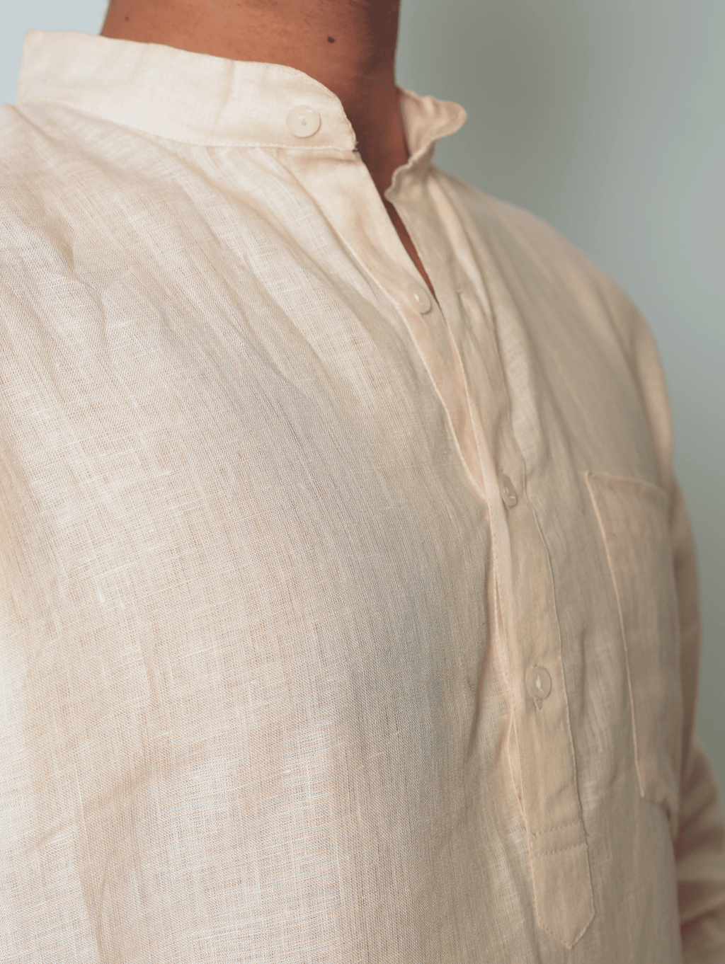 Bhor light peach premium linen short kurta by Mr.Saa (Mr.सा)