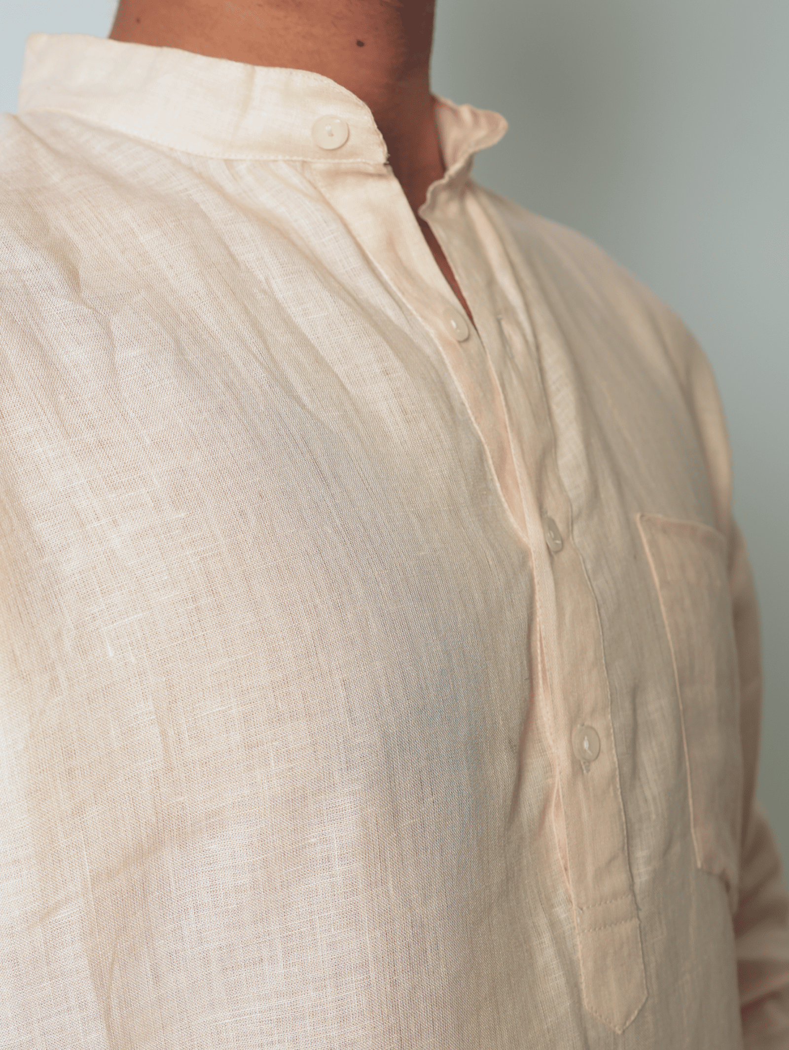 Bhor light peach premium linen short kurta by Mr.Saa (Mr.सा)