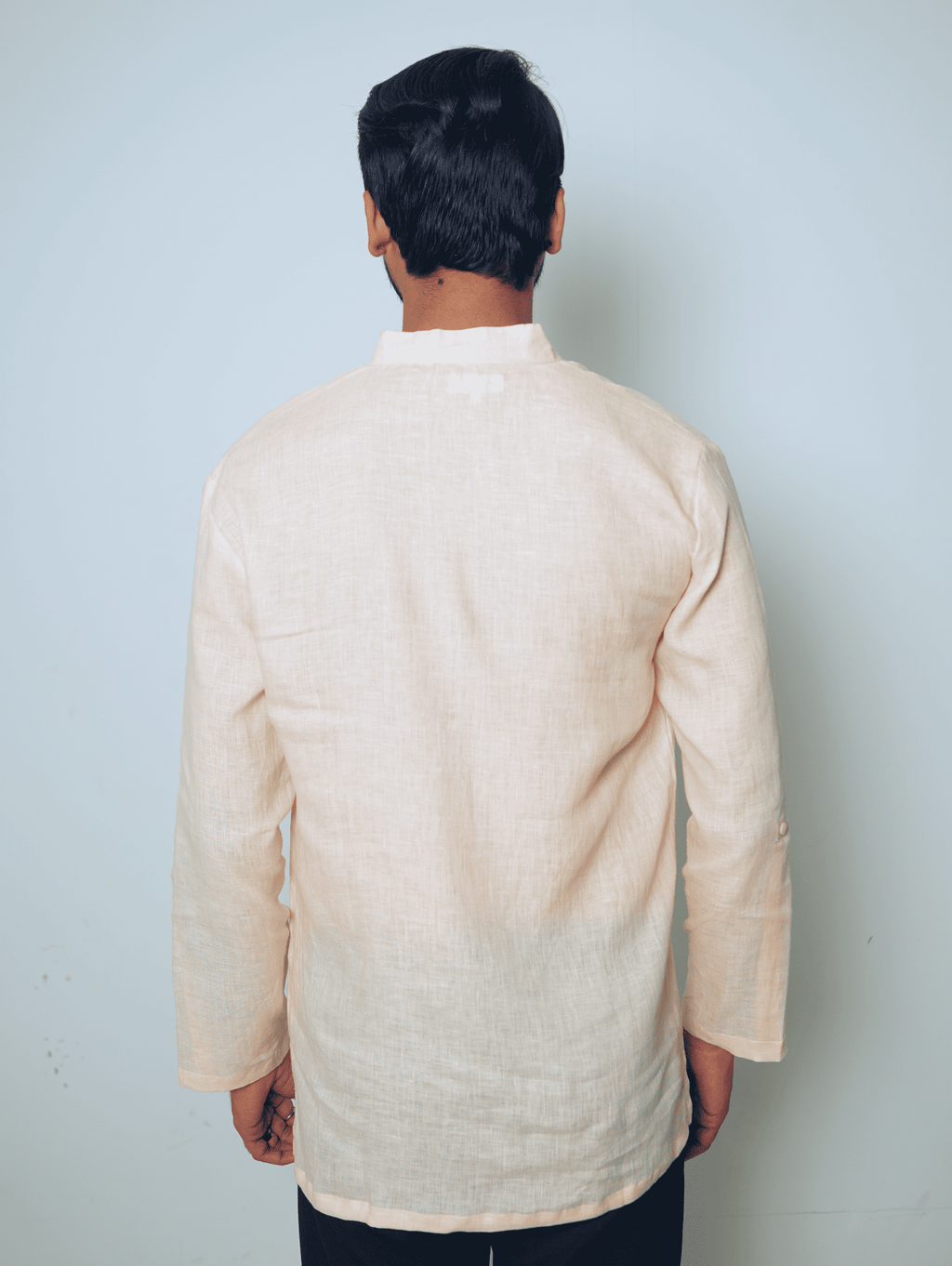 Bhor light peach premium linen short kurta by Mr.Saa (Mr.सा)