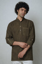 Heena olive green premium linen short kurta by Mr.Saa (Mr.सा)