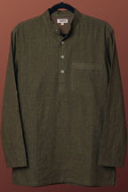 Heena olive green premium linen short kurta by Mr.Saa (Mr.सा)