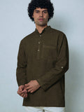 हीना (Henna) - Men Olive Green Premium Linen Short Kurta