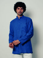 Mor Pankhi peacock blue premium linen short kurta by Mr.Saa (Mr.सा)