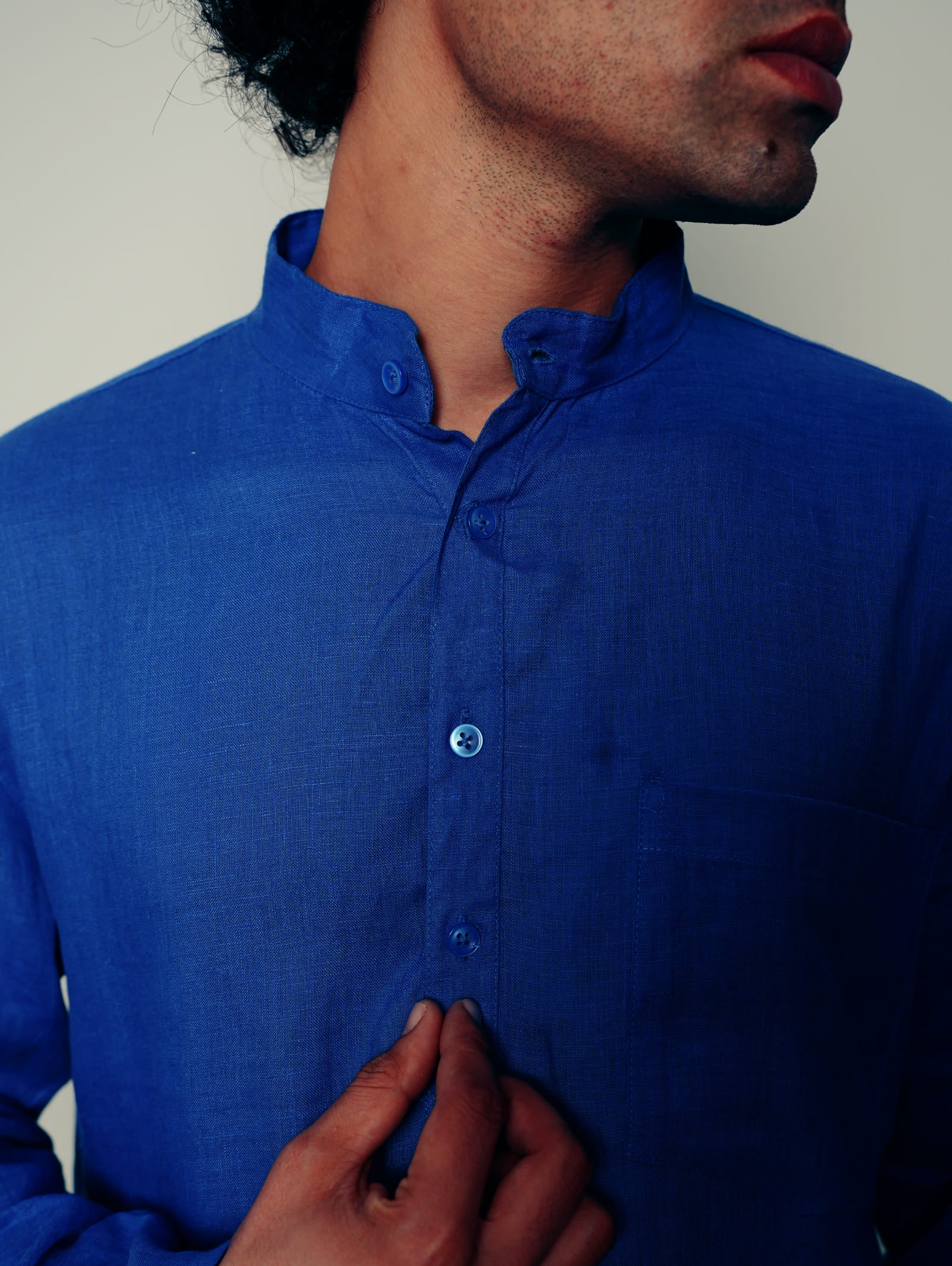 Mor Pankhi peacock blue premium linen short kurta by Mr.Saa (Mr.सा)