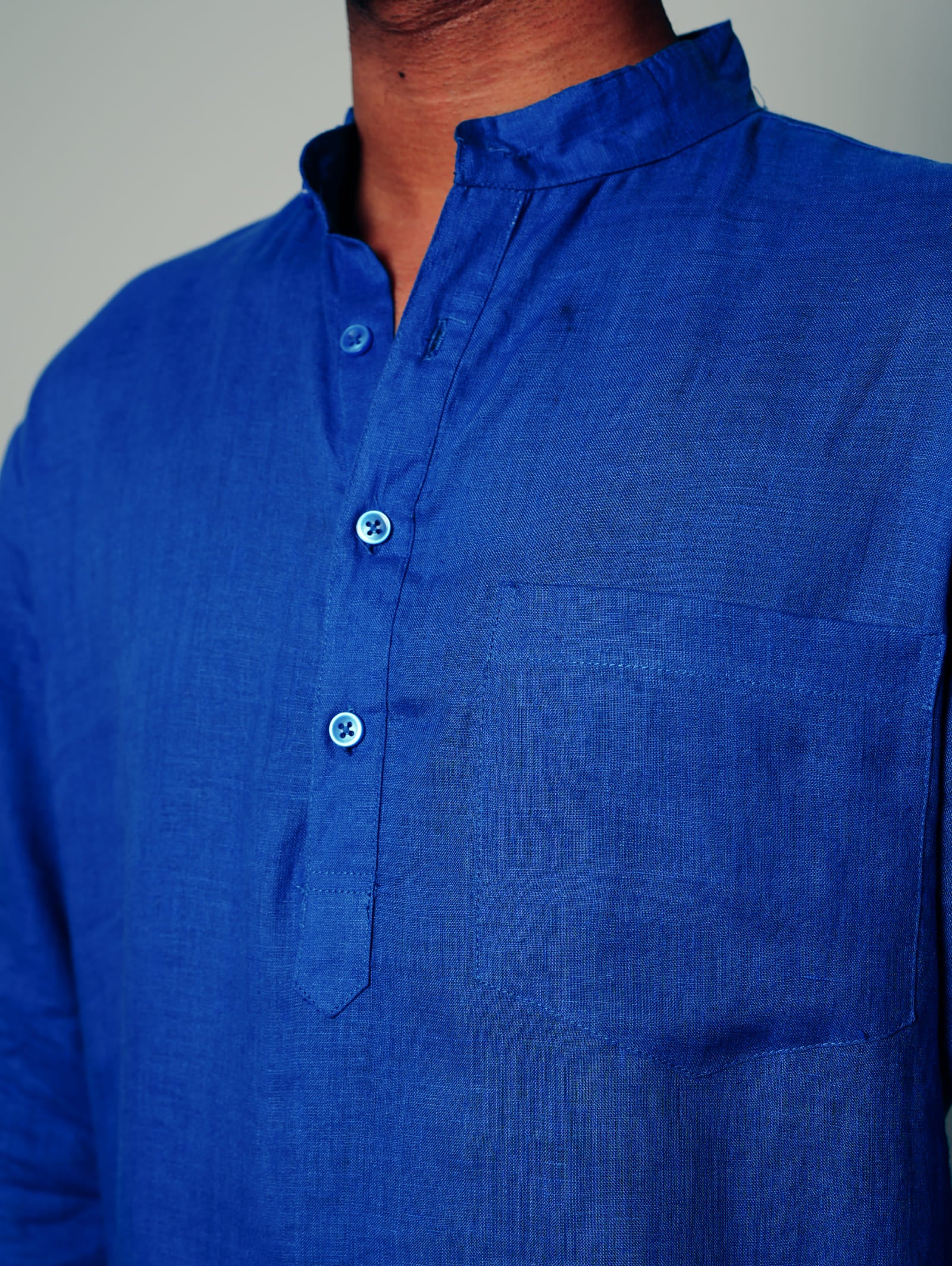 Mor Pankhi peacock blue premium linen short kurta by Mr.Saa (Mr.सा)
