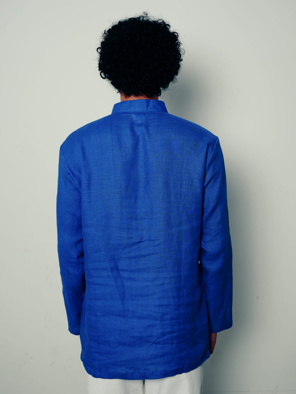 Mor Pankhi peacock blue premium linen short kurta by Mr.Saa (Mr.सा)