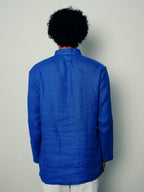 Mor Pankhi peacock blue premium linen short kurta by Mr.Saa (Mr.सा)