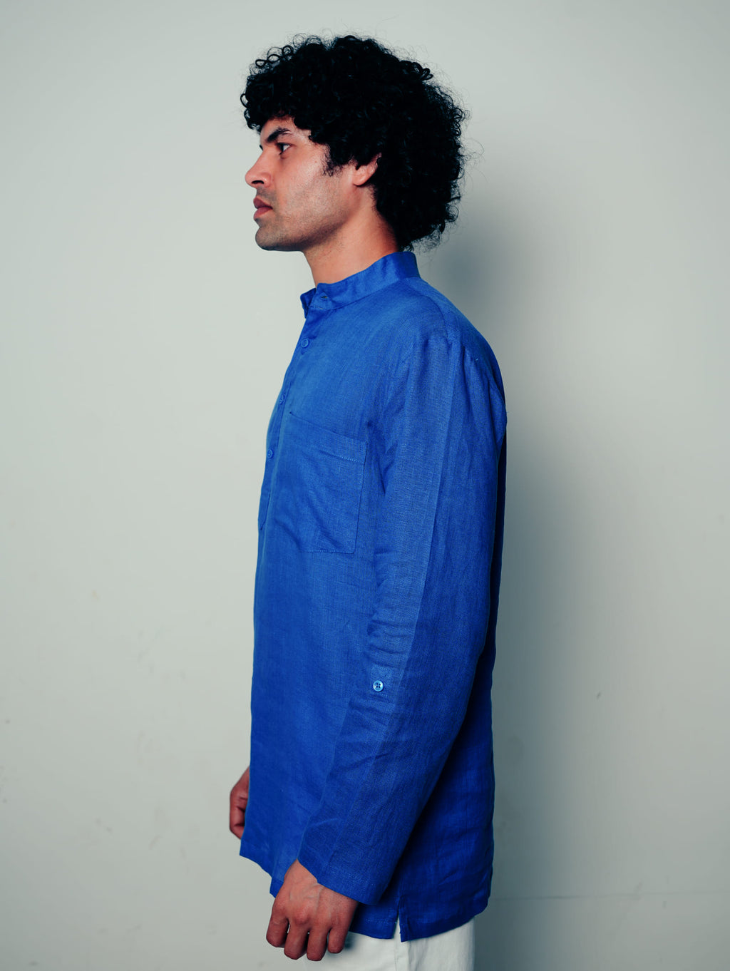 Mor Pankhi peacock blue premium linen short kurta by Mr.Saa (Mr.सा)
