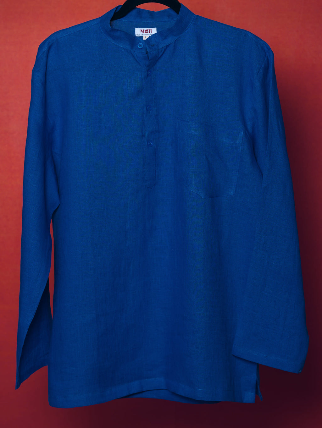 Mor Pankhi peacock blue premium linen short kurta by Mr.Saa (Mr.सा)