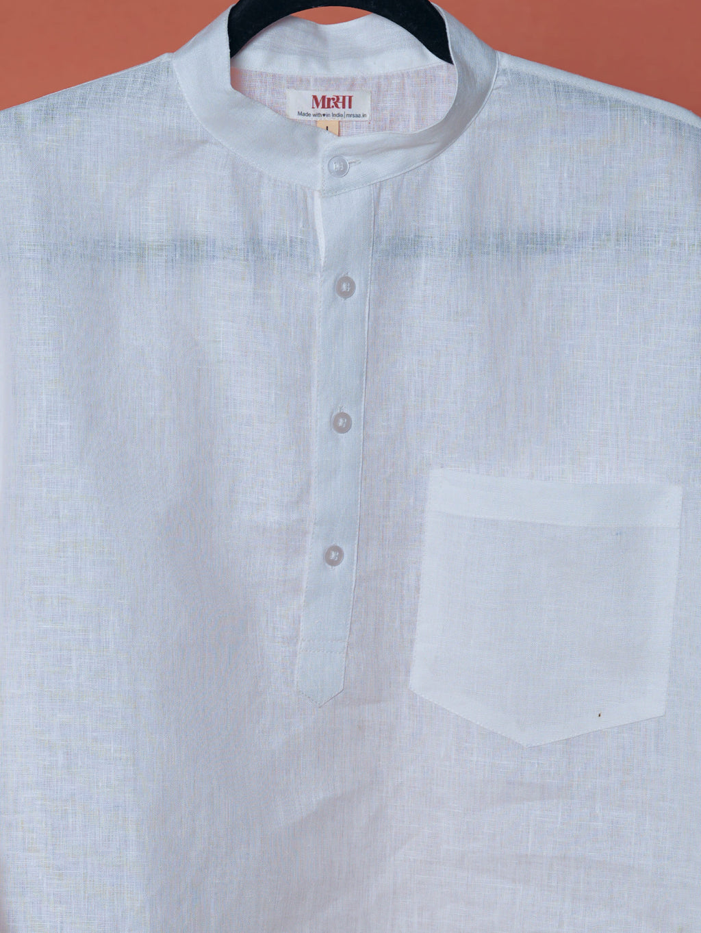 Sadabahar white premium linen short kurta by Mr.Saa (Mr.सा)