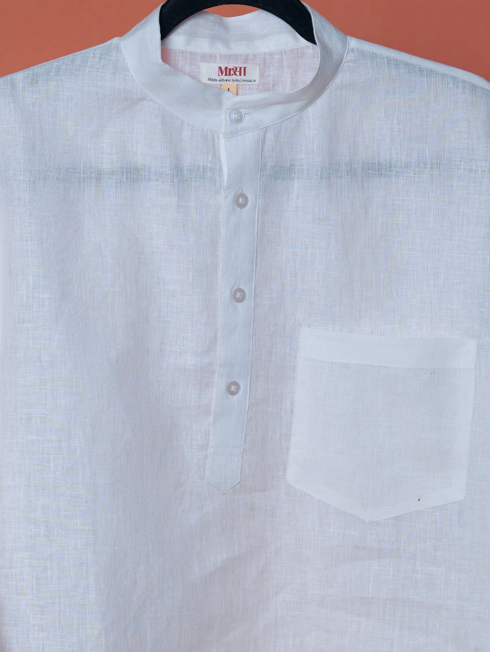 Sadabahar white premium linen short kurta by Mr.Saa (Mr.सा)