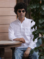 Sadabahar white premium linen short kurta by Mr.Saa (Mr.सा)