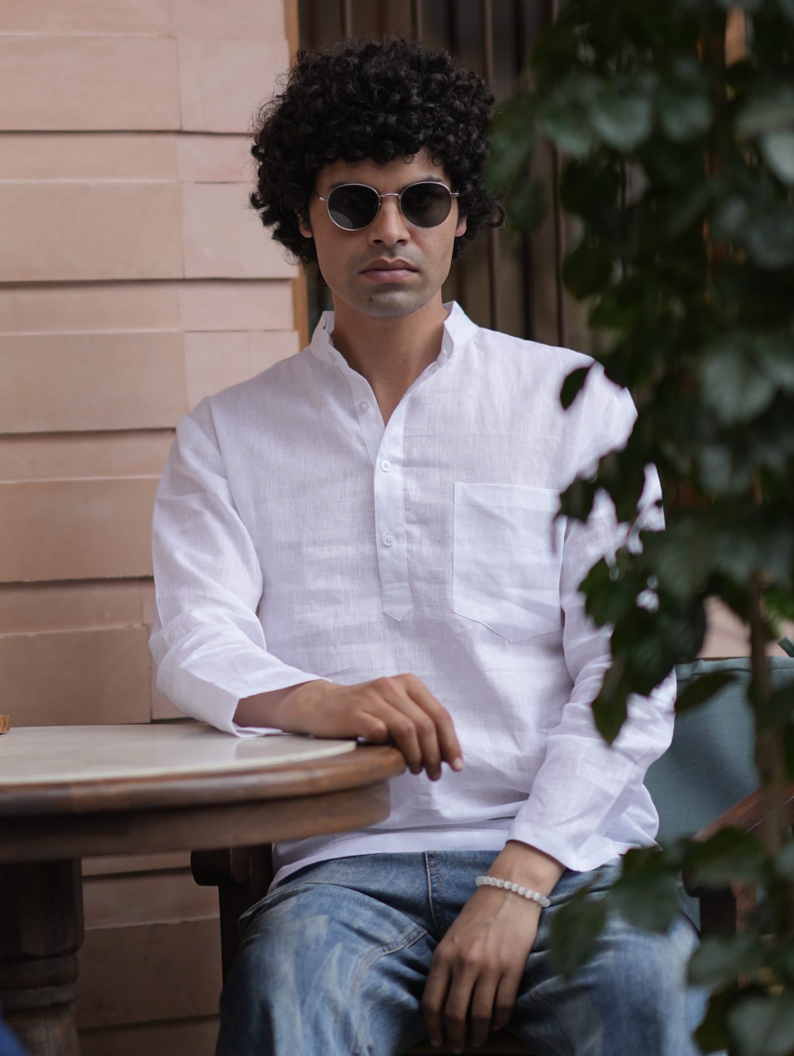 Sadabahar white premium linen short kurta by Mr.Saa (Mr.सा)