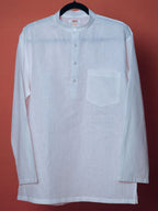 Sadabahar white premium linen short kurta by Mr.Saa (Mr.सा)