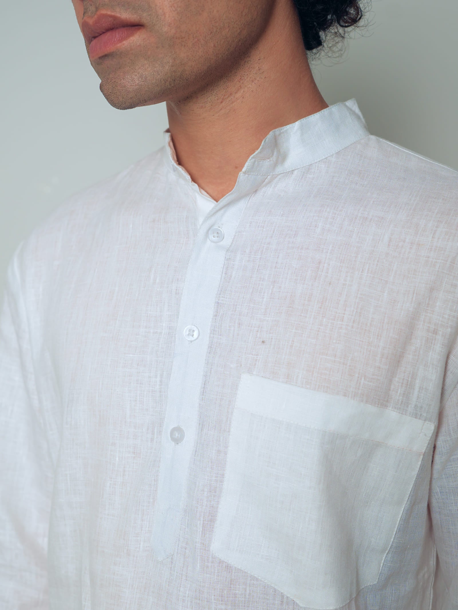 Sadabahar white premium linen short kurta by Mr.Saa (Mr.सा)