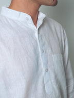 Sadabahar white premium linen short kurta by Mr.Saa (Mr.सा)