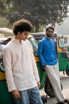 Mor Pankhi peacock blue premium linen short kurta by Mr.Saa (Mr.सा)